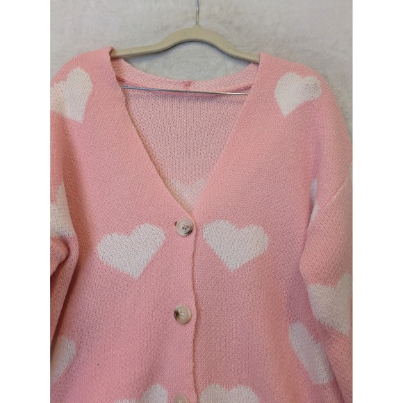 SHEIN Women's Size S Pink Heart Knit Cardigan Sweater - Picture 3 of 8